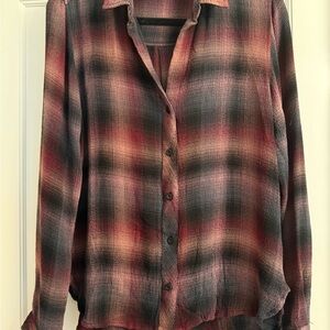 Cloth & Stone Plaid Shirt in Burgundy and Black